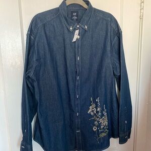 GAP Blue Denim Shirt with Floral Embroidery